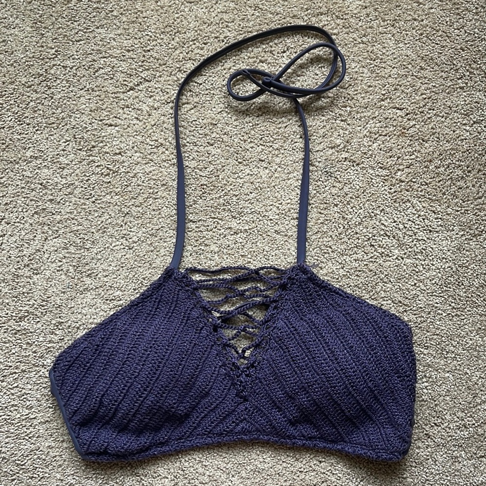 Purple halter bathing suit top